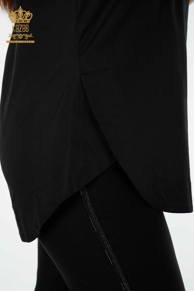 Großhandel Damenhemd - Detailliert mit Tasche - Schwarz - 20139 | KAZEE - Thumbnail
