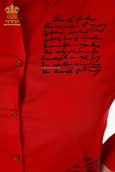 Großhandel Damenhemd Text detailliert Rot - 20097 | KAZEE - Thumbnail