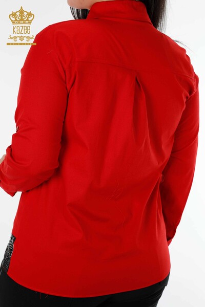Großhandel Damenhemd Text detailliert Rot - 20097 | KAZEE - Thumbnail