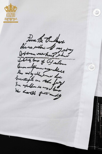 Großhandel Damenhemden Text detailliert Weiß - 20097 | KAZEE - Thumbnail