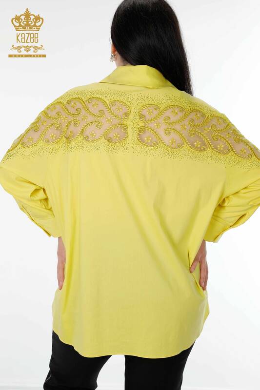 Großhandel Damenhemd Tüll Detaillierter Gelb - 20099 | KAZEE