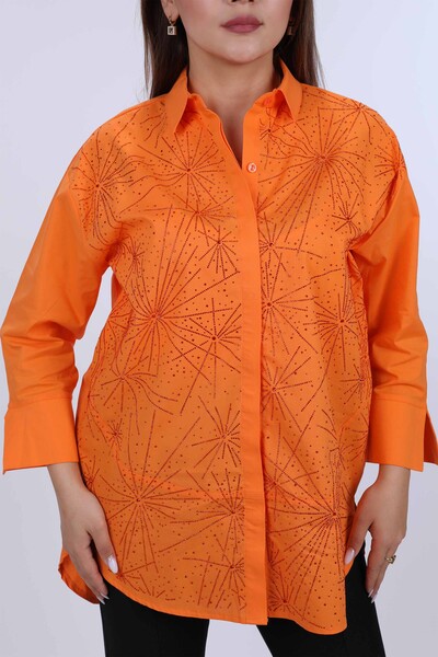 Großhandel für Damenhemden - Große Größe - Gemustert - Mit mehreren Steinen bestickt – 20067 | KAZEE - Thumbnail