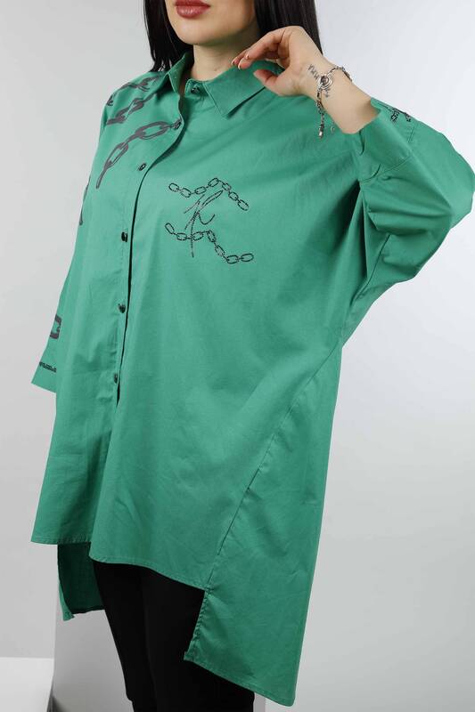 Großhandels-Damenhemd Kurze Vorderseite Lange Rückseite - Kettenmuster - 20078 | KAZEE