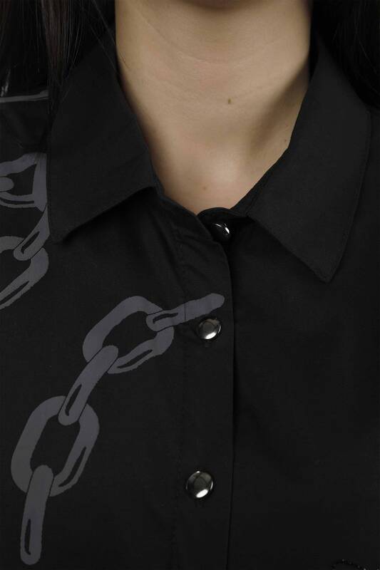 Großhandels-Damenhemd Kurze Vorderseite Lange Rückseite - Kettenmuster - 20078 | KAZEE