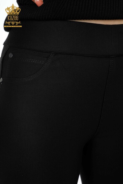 Großhandel Damen hosen - Blumenmuster Tüll detail - Streifen Stein bestickt - 3576 | KAZEE - 8