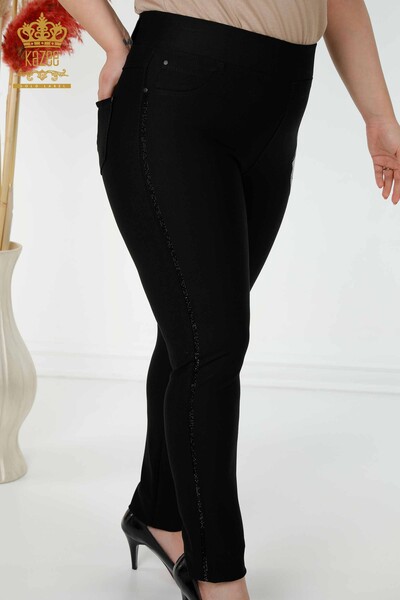 Großhandel Damenhosen - Blumen muster - Schwarz - 3400 | KAZEE - 5