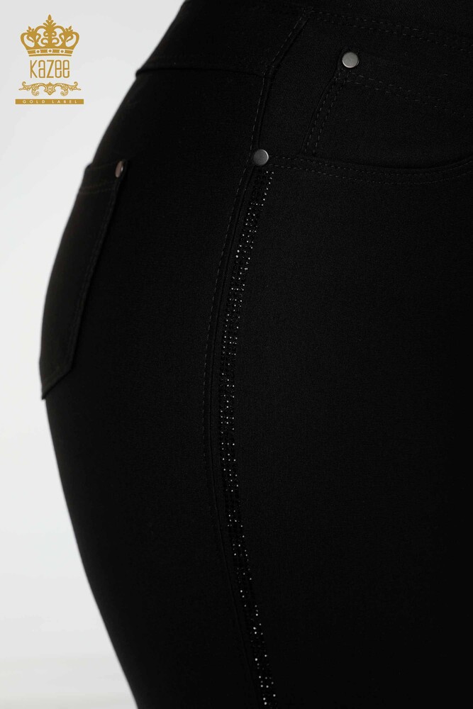 Großhandel Damenhosen - Blumen muster - Schwarz - 3400 | KAZEE - 8