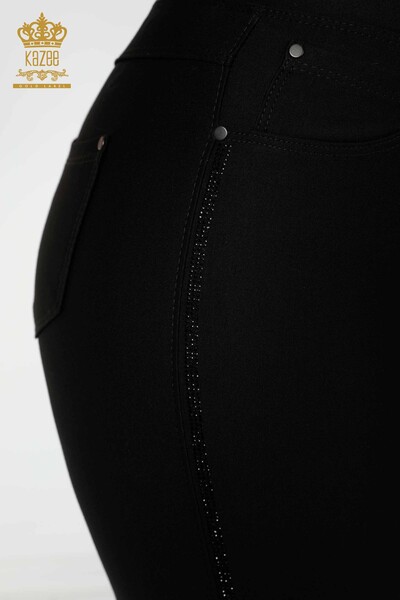 Großhandel Damenhosen - Blumen muster - Schwarz - 3400 | KAZEE - 8