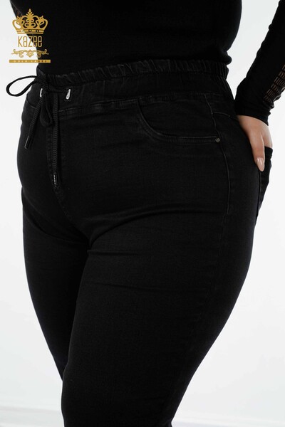 Großhandel Damenhosen - Elastische Taille - Schwarz - 3660 | KAZEE - Thumbnail