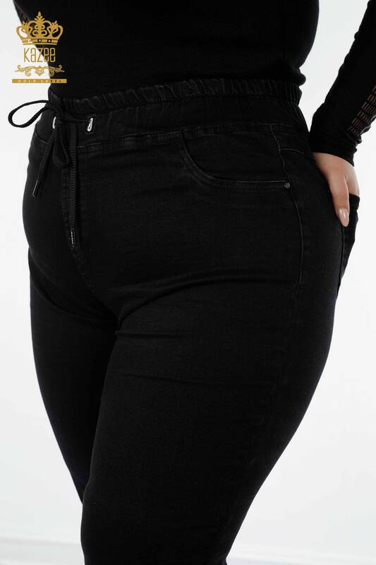 Großhandel Damenhosen - Elastische Taille - Schwarz - 3660 | KAZEE