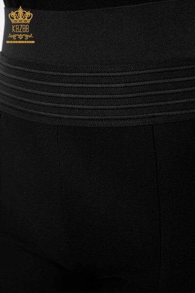 Großhandel Damenhosen - Elastische Taille - Schwarz - 3428 | KAZEE - Thumbnail