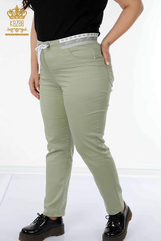 Großhandel Damenhosen - Elastische Taille - Hellgrün - 3530 | KAZEE