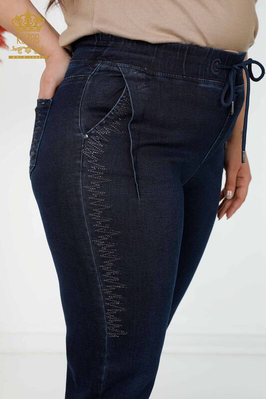 Großhandel Damenhose - Elastische Taille - Marineblau - 3654 | KAZEE