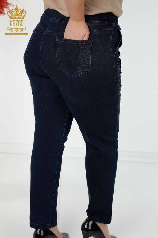 Großhandel Damenhose - Elastische Taille - Marineblau - 3654 | KAZEE