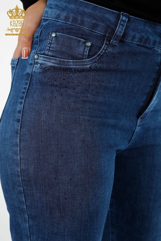 Großhandel Damen jeans - Bunt - Kristall Stein bestickt - Baumwolle - 3588 | KAZEE - 6