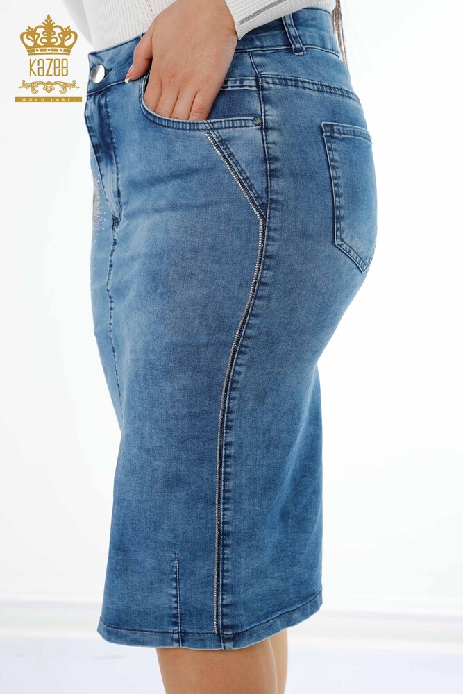 Großhandel Damen-Jeansrock - Bunt Stein bestickt - Gemustert - Viskose - 4185 | KAZEE - 14