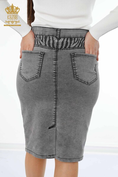 Großhandel Damen-Jeansrock - Bunt Stein bestickt - Kazee-Details - Tasche - 4180 | KAZEE - 5