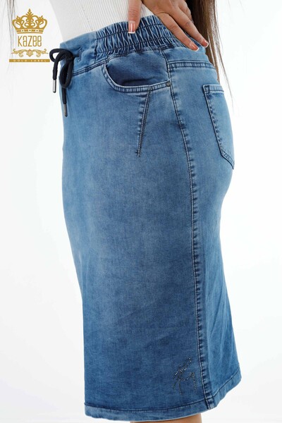 Großhandel Damen-Jeansrock im - mit Kordelzug - elastische Taille - Stein bestickt - 4178 | KAZEE - Thumbnail