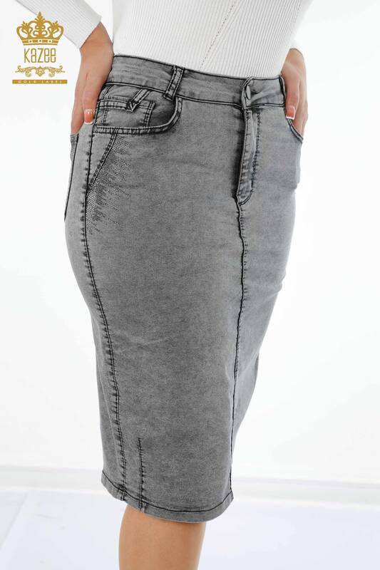 Großhandel Damen-Jeans Rock - Kristall Stein bestickt - Taschen details - 4179 | KAZEE