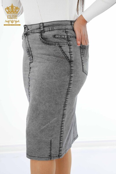 Großhandel Damen-Jeans Rock - Kristall Stein bestickt - Taschen details - 4179 | KAZEE - Thumbnail