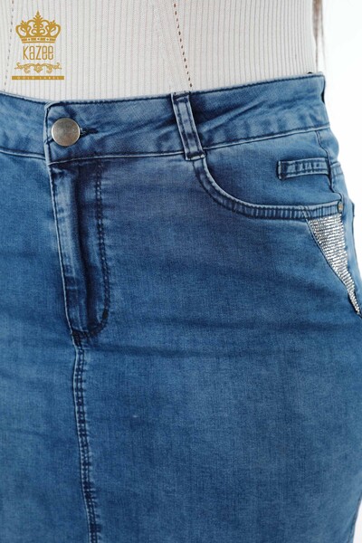 Großhandel Damen-Jeansrock - Kristall Stein bestickt - Taschen Text bestickt - 4182 | KAZEE - 5