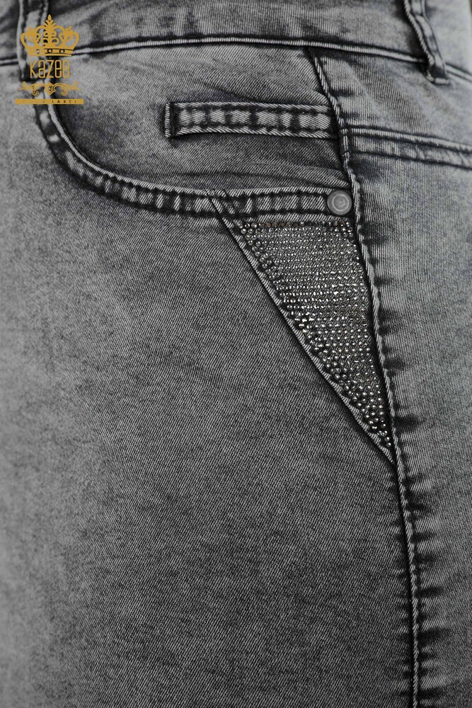 Großhandel Damen-Jeansrock - Kristall Stein bestickt - Taschen Text bestickt - 4182 | KAZEE - 13