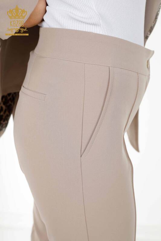 Großhandel Klassischer Damen Anzug - Leoparden muster - Beige - 30002 | KAZEE