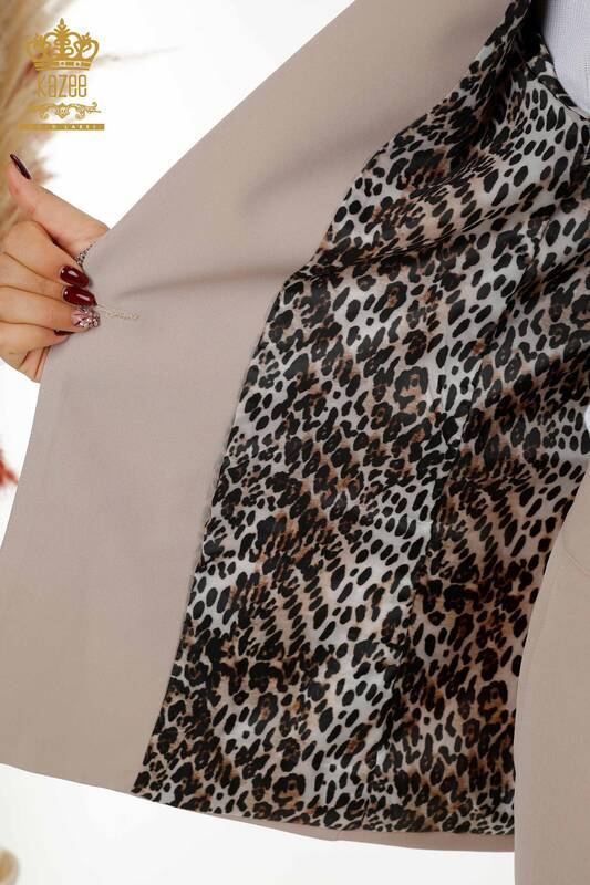 Großhandel Klassischer Damen Anzug - Leoparden muster - Beige - 30002 | KAZEE