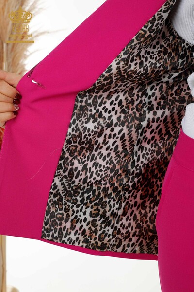 Großhandel Klassischer Damenanzug - Leopardenmuster - Fuchsia - 30002 | KAZEE - Thumbnail