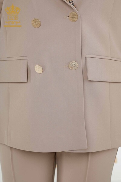 Großhandel Klassischer Damen Anzug - Karomuster - Beige - 30001 | KAZEE - Thumbnail