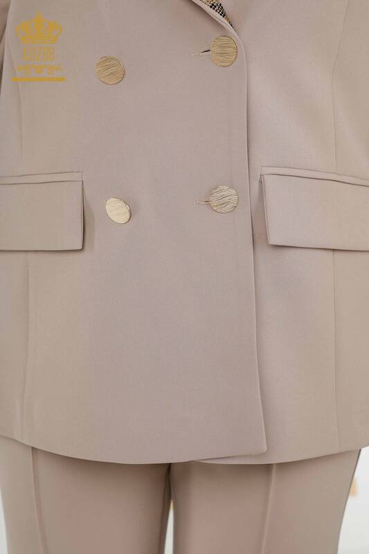 Großhandel Klassischer Damen Anzug - Karomuster - Beige - 30001 | KAZEE