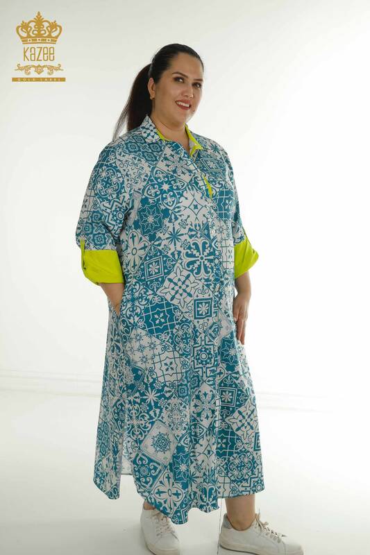 Großhandel Damen Kleid - Ärmel detailliert - Blau - 2402-211665 | S&M