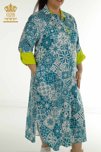 Großhandel Damen Kleid - Ärmel detailliert - Blau - 2402-211665 | S&M - Thumbnail