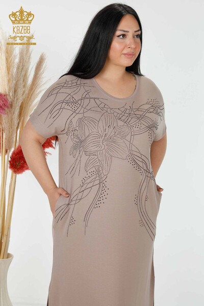 Großhandel Damenkleid Nerz mit Blumenmuster - 7733 | KAZEE - Thumbnail