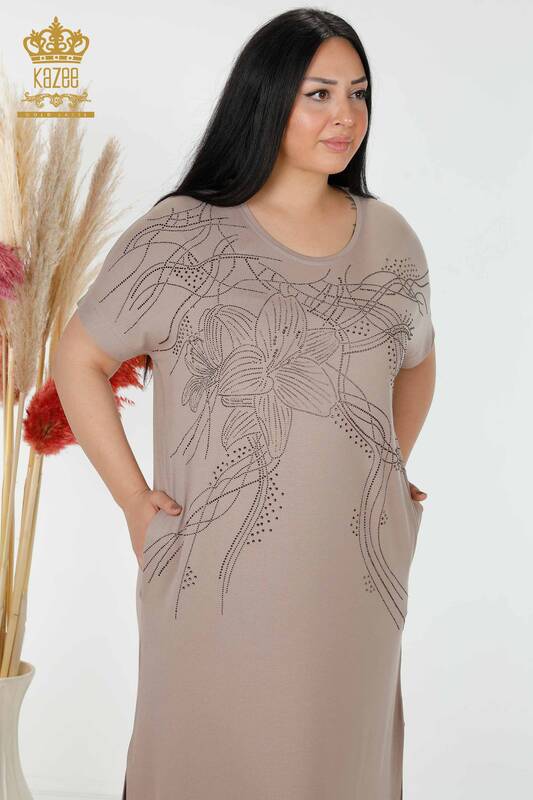 Großhandel Damenkleid Nerz mit Blumenmuster - 7733 | KAZEE