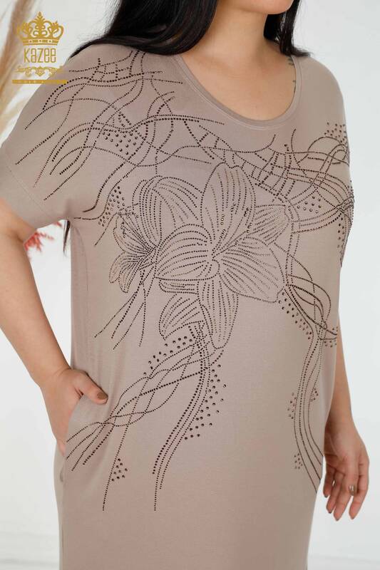 Großhandel Damenkleid Nerz mit Blumenmuster - 7733 | KAZEE
