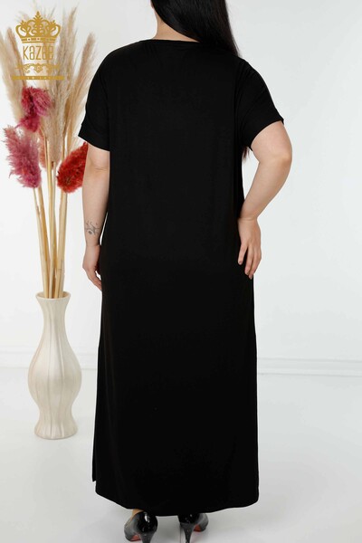 Großhandel Damen kleid - Bunt Stein bestickt - Schwarz - 7731 | KAZEE - Thumbnail