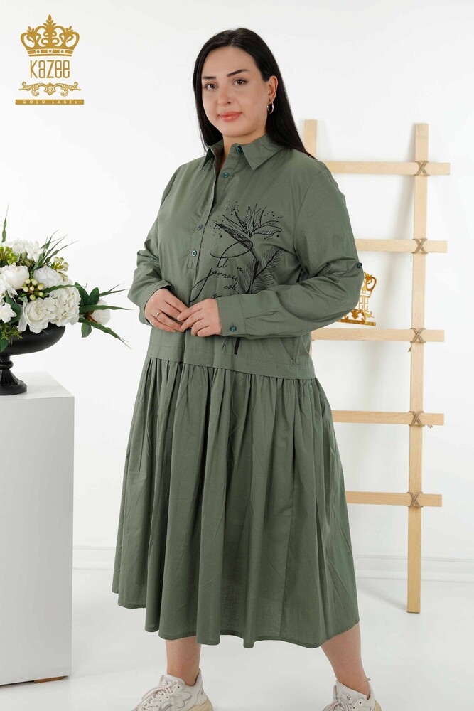 Großhandel Damenkleid Gemustert Mit Knöpfen - Khaki - 20324 | KAZEE - 1