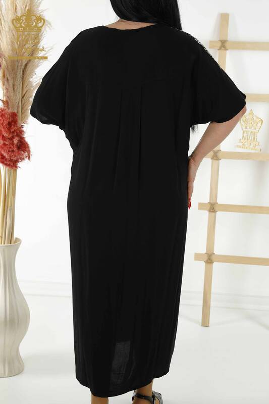 Großhandel Damenkleid gemustert schwarz mit Tasche - 20382 | KAZEE