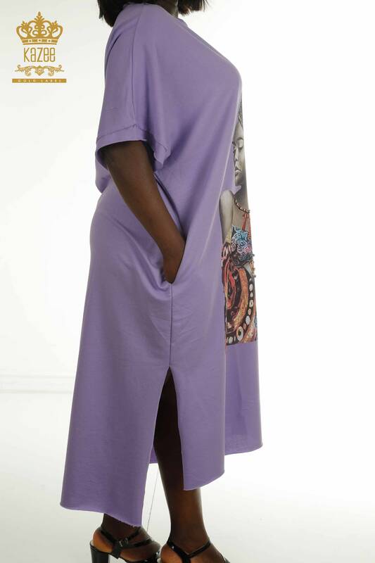 Großhandel Damen Kleid im - Taschen details - Flieder - 2402-231039 | S&M