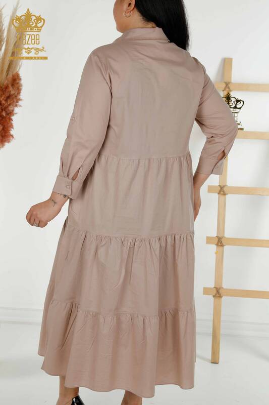 Großhandel Damen kleid - Knopf detail - Beige - 20261 | KAZEE