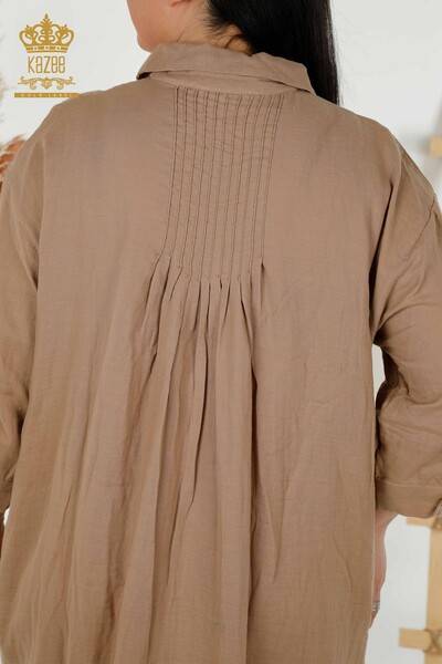 Großhandel Damen Kleid - Knopf Detail - Beige - 20405 | KAZEE - Thumbnail