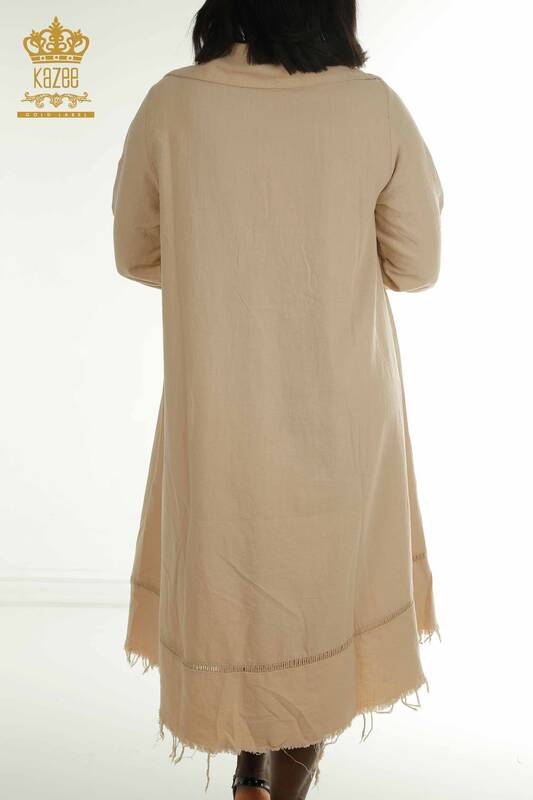 Großhandel Damen Kleid - Knopf detail - Beige - 2402-211606 | S&M