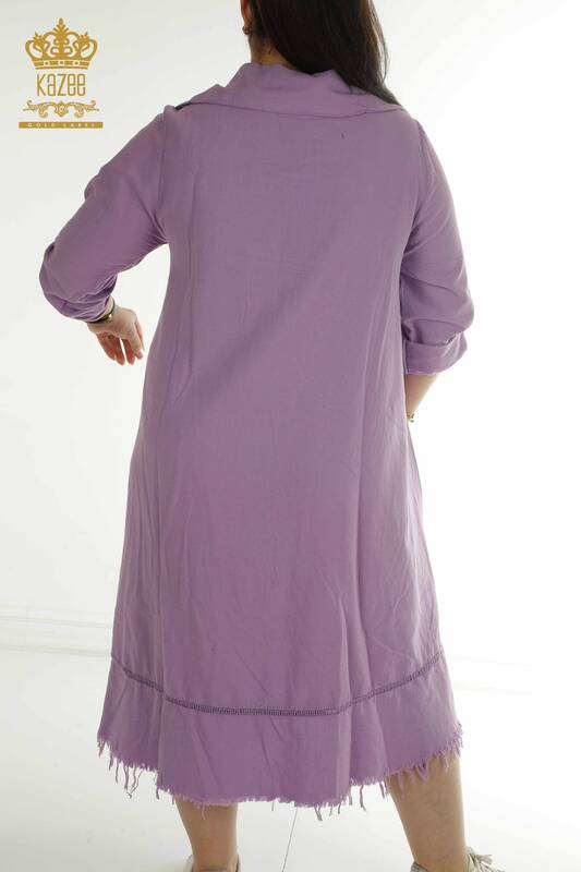 Großhandel Damen Kleid - Knopf detail - Flieder - 2402-211606 | S&M