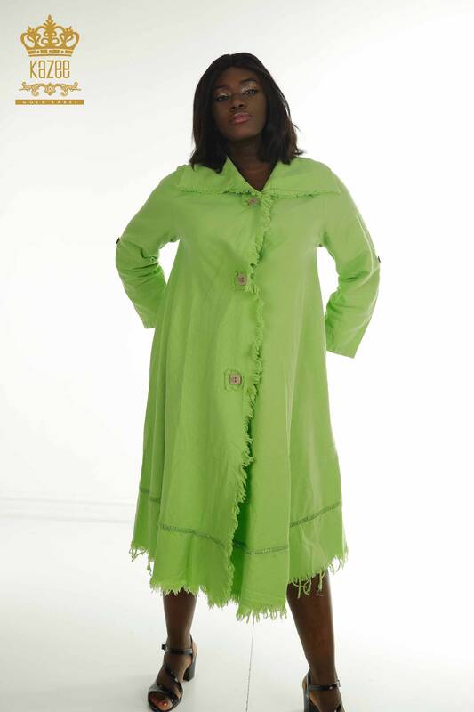 Großhandel Damen Kleid - Knopf detail - Pistaziengrün - 2402-211606 | S&M