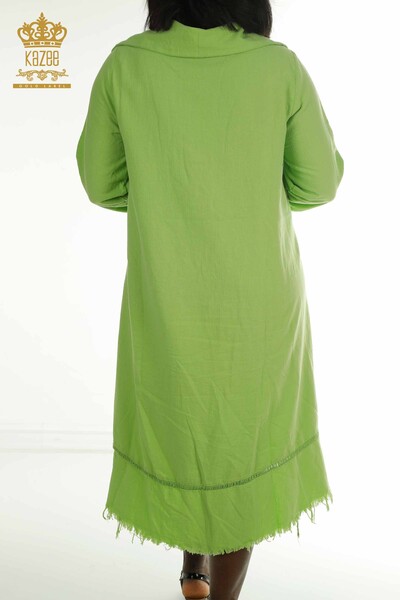 Großhandel Damen Kleid - Knopf detail - Pistaziengrün - 2402-211606 | S&M - Thumbnail