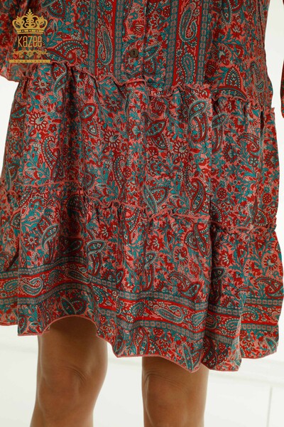 Großhandel Damen Kleid - Knopf Detail - Rot - 2404-Style-32 | D - Thumbnail