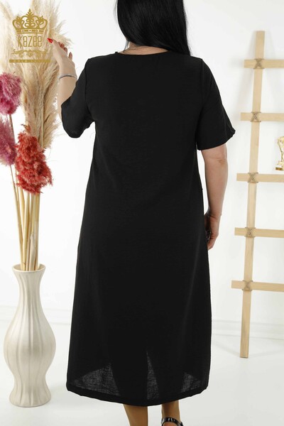 Großhandel Damen Kleid Knopf detailliert schwarz - 20383 | KAZEE - 8