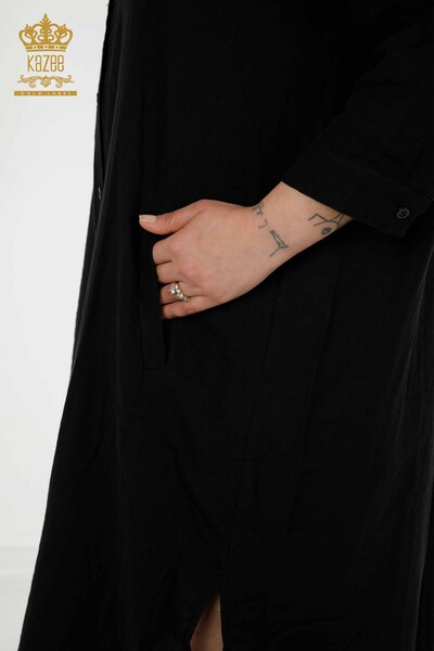 Großhandel Damen Kleid - Knopf Detail - Schwarz - 20405 | KAZEE - Thumbnail