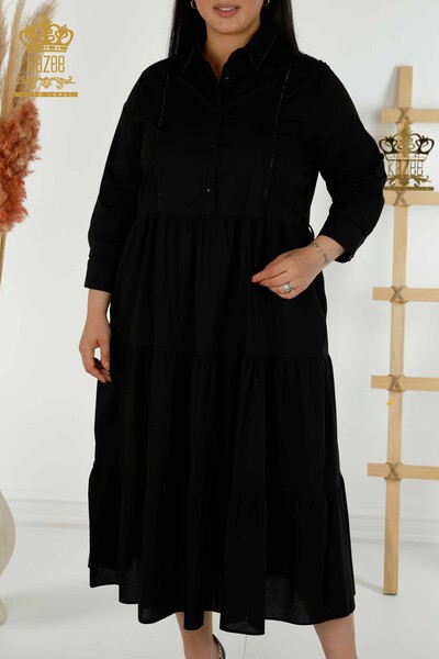 Großhandel Damen kleid - Knopfdetail - Schwarz - 20261 | KAZEE - Thumbnail